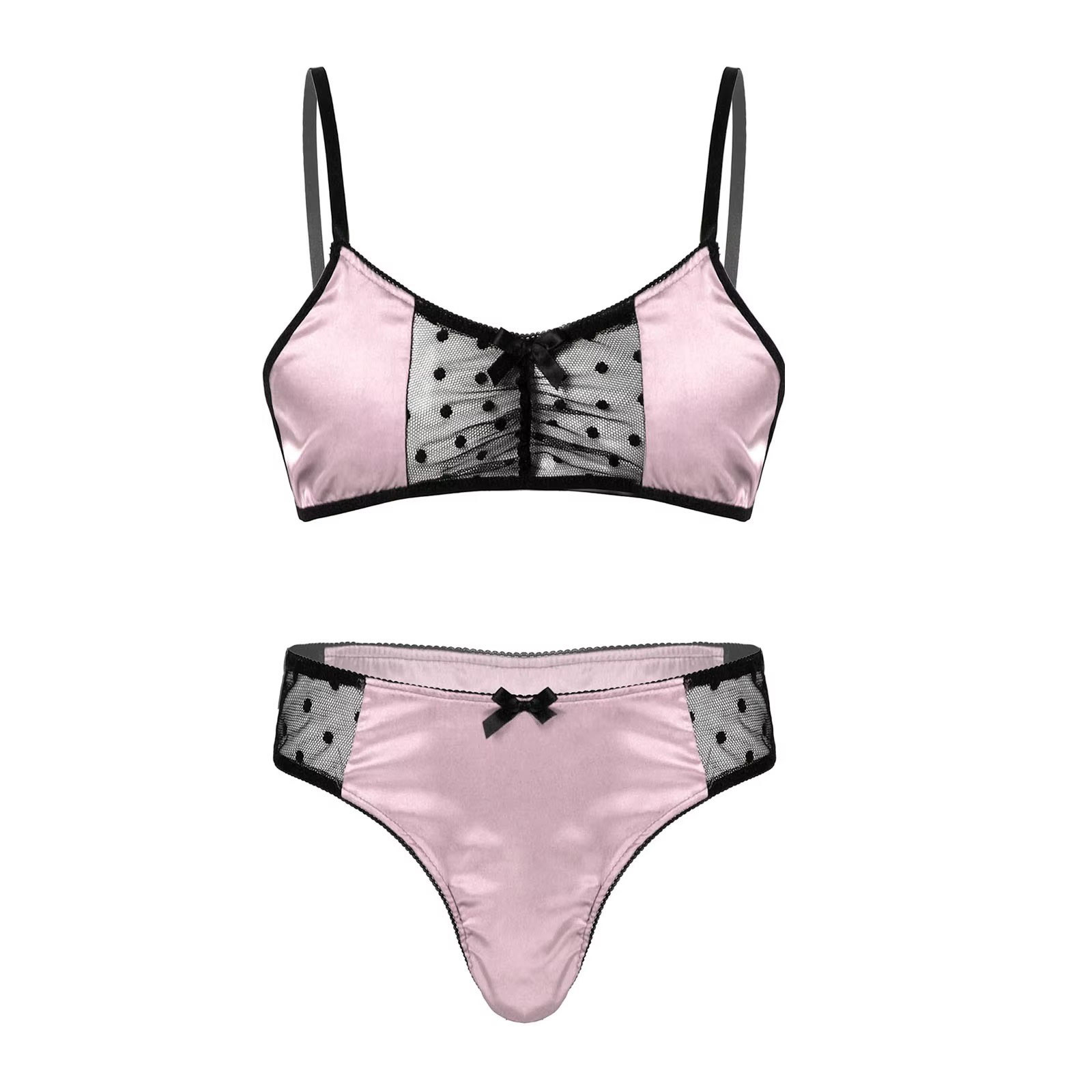 Sheer Mesh Bra - ผู้ชายซาตินชุดชั้นใน Sissy ชุดนอน SHEER ตาข่าย Patchwork
