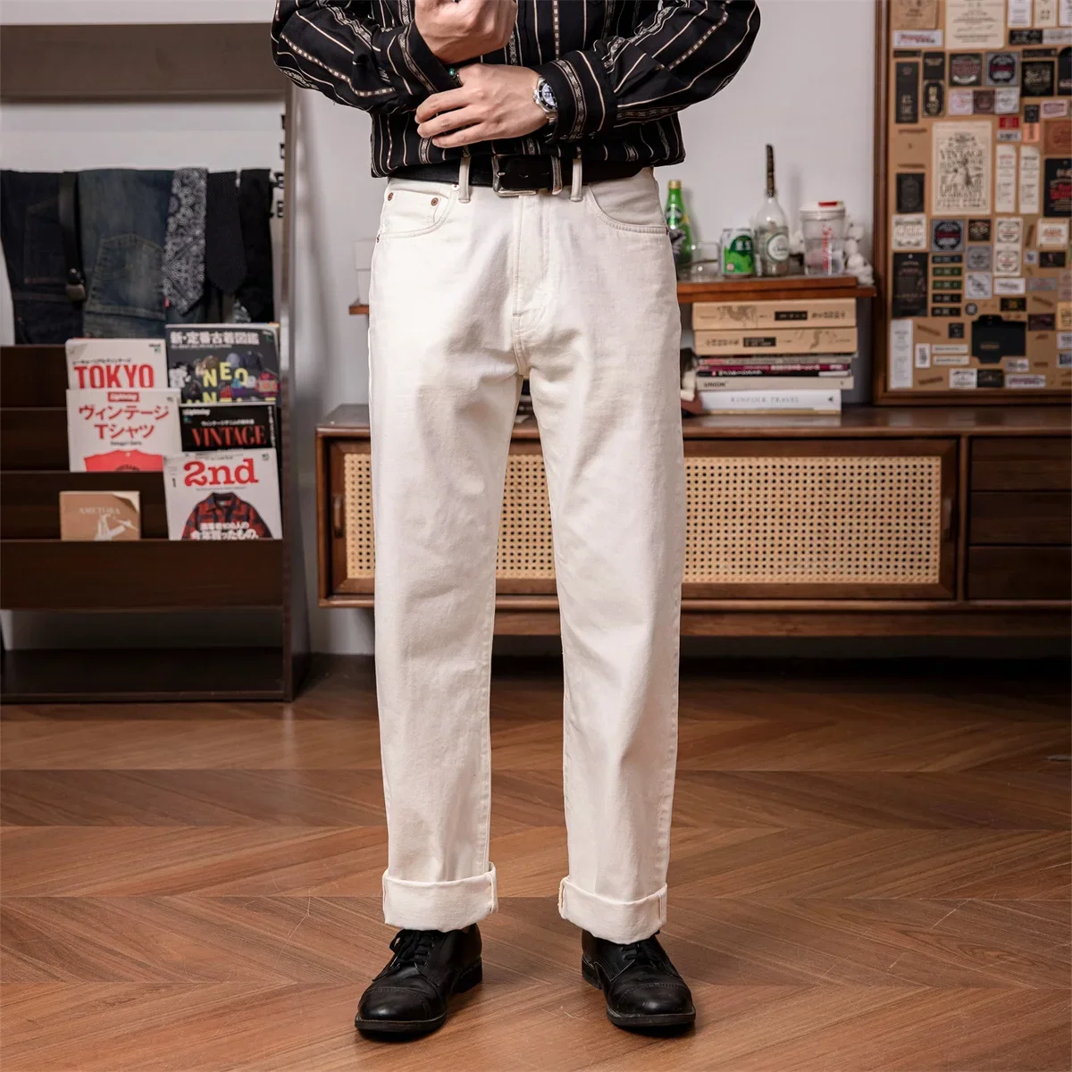 Levis Jeans 501 - Red Tornado 55501 กางเกงยีนส์ผู้ชายทรงตรงสีขาวสไตล์ทนทาน 14oz Selvedge